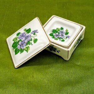 Vintage Nasco Imperial China Floral Square Porcelain Box & Trays